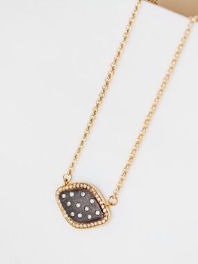 Mk Rowins Gold Chain Necklace with Black Pave Charm and Crystal Accents